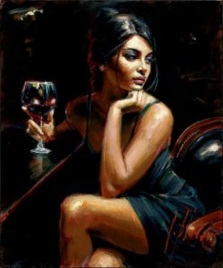 woman at bar painting by Fabian Perez