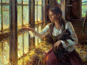 girl with cat painting daniel gerhartz
