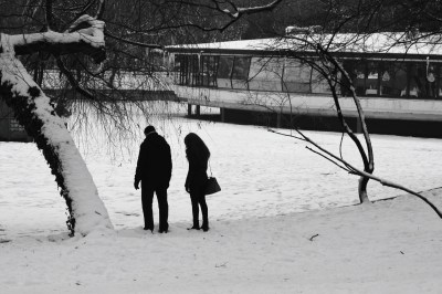 Lovers by the river black and white