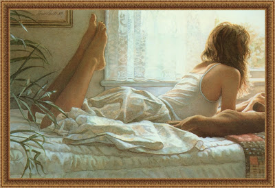 woman lying in bed watercolor steve hanks