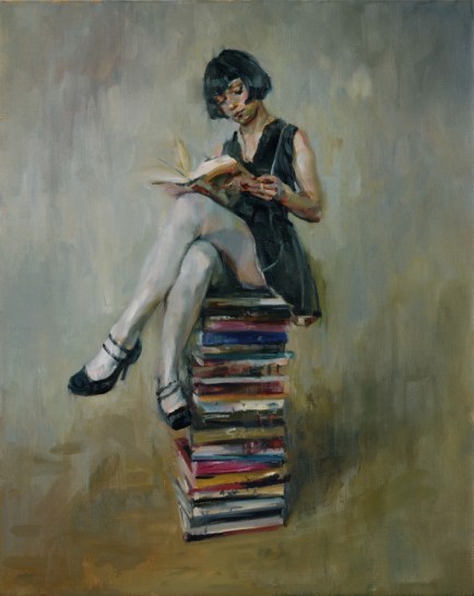 Woman reading painting by Shaun Ferguson.