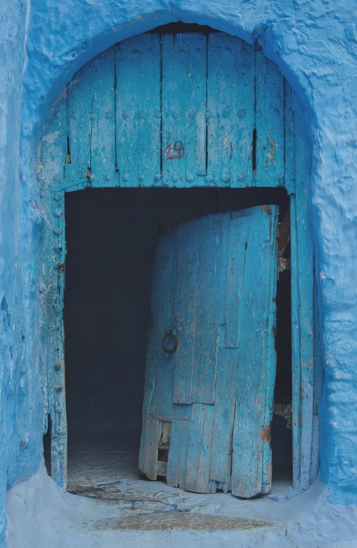 door opening blue wood