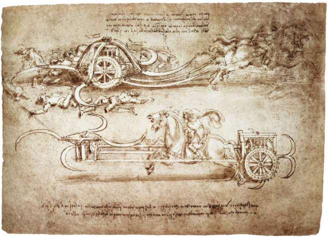 da vinci drawing scythed chariot