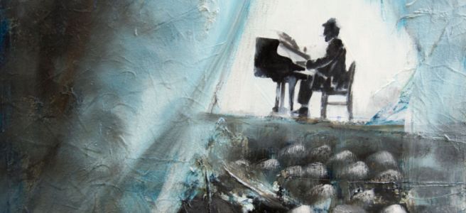 Man playing the piano in solitude