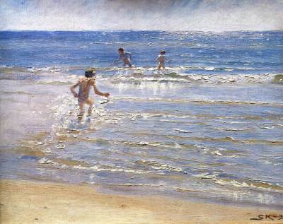Painting of bathing children by KRØYER, Peter Severin