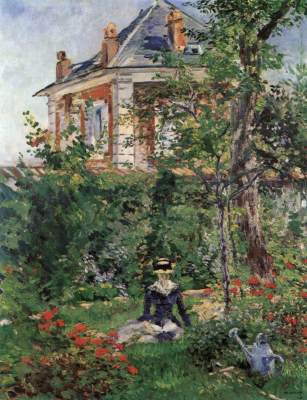 Painting of a girl in a garden by MANET, Edouard