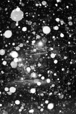 streetlamp shining in the background amid flurry of snowflakes winter landscape