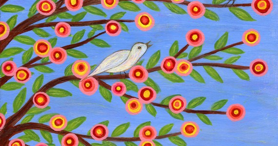 Spring Morning Original Painting Art by Sascalia ( Birds in a tree)
