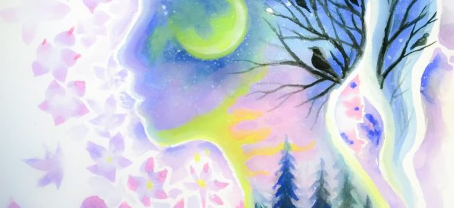 inner world watercolor painting woman portrait profile